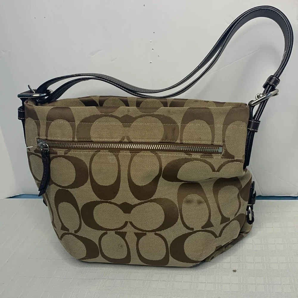 24CM SIGNATURE DUFFLE (COACH F15067) SILVER/KHAKI/MAHOGANY